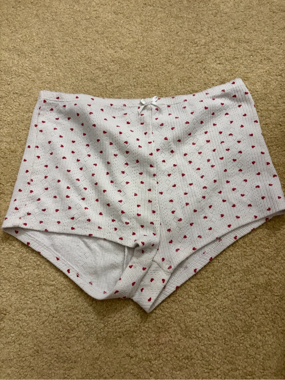 Garage White Knit Sleep Shorts with Red Heart Polka Dot Size Xs